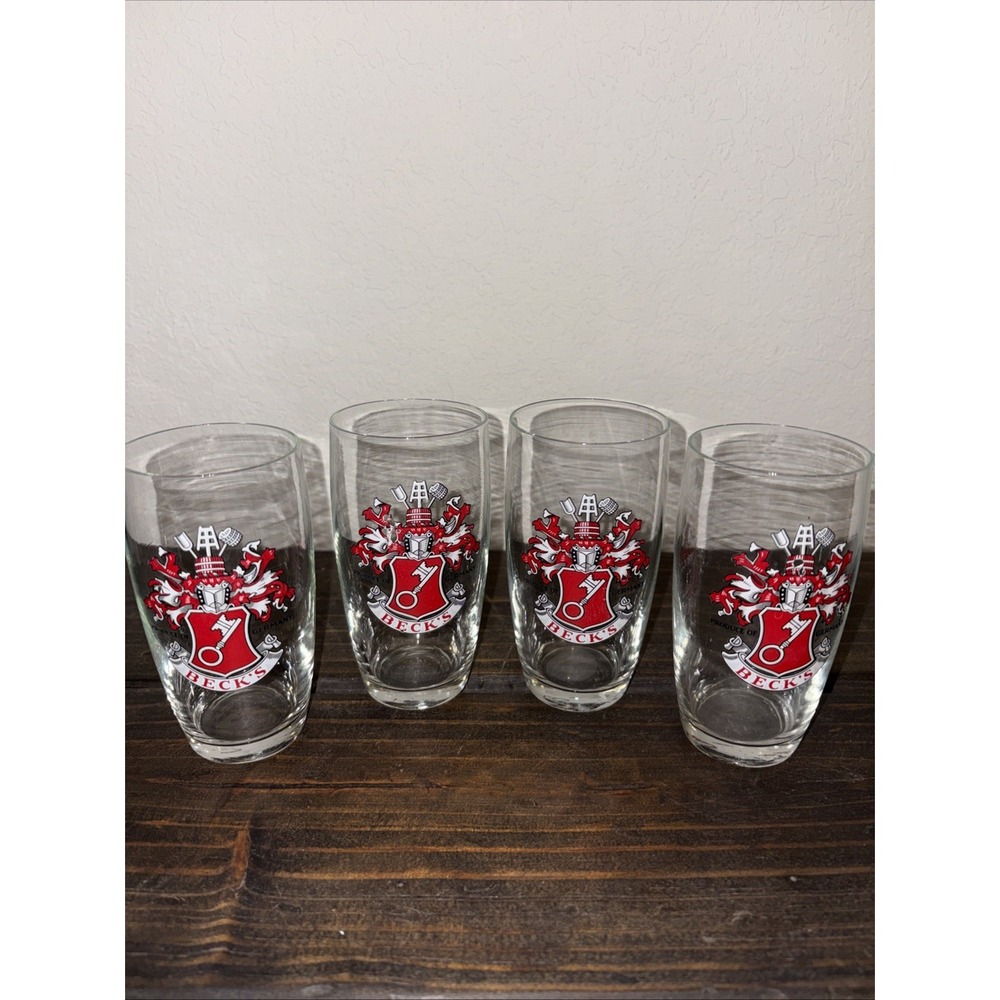 German Small Pilsner Glass Lot Of 4 Becks, 4 3/8" tall, 2 1/8" wide